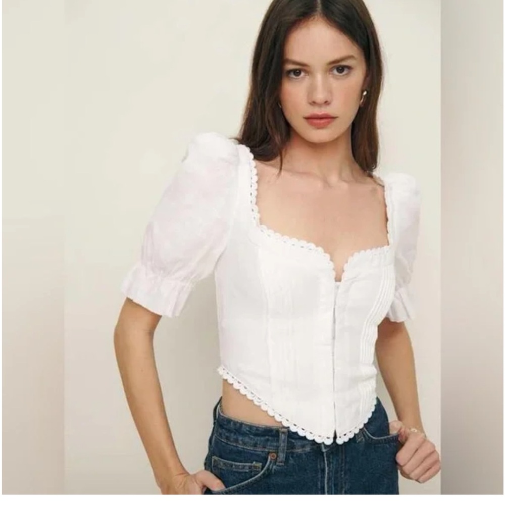 Reformation Ivory Lace-Edged Blouse